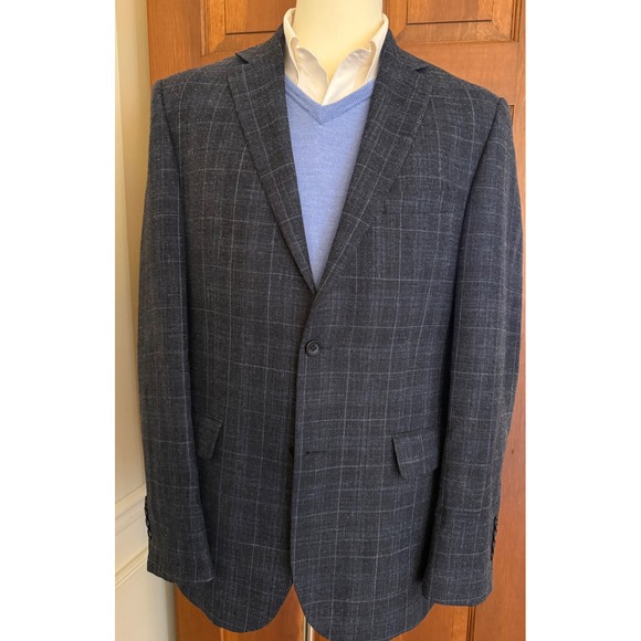 Jos. A. Bank Tailored Fit Sport Coat Mens 42L Blue Wool Silk Linen Blazer Jacket - Picture 4 of 16